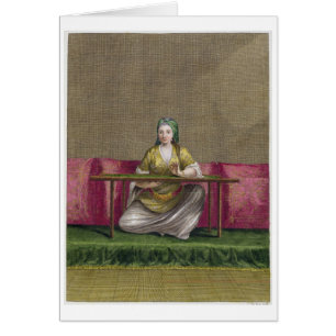 Turkish Girl, embroidering, 18th century (engravin