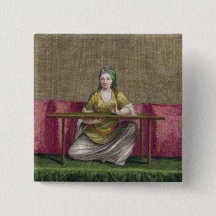Turkish Girl, embroidering, 18th century (engravin 2 Inch Square Button