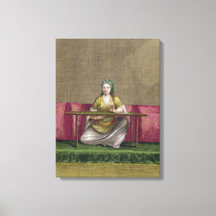 Turkish Girl, embroidering, 18th century (engravin Canvas Print