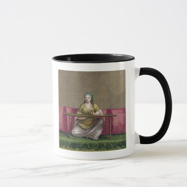 Turkish Girl, embroidering, 18th century (engravin Mug (Right)