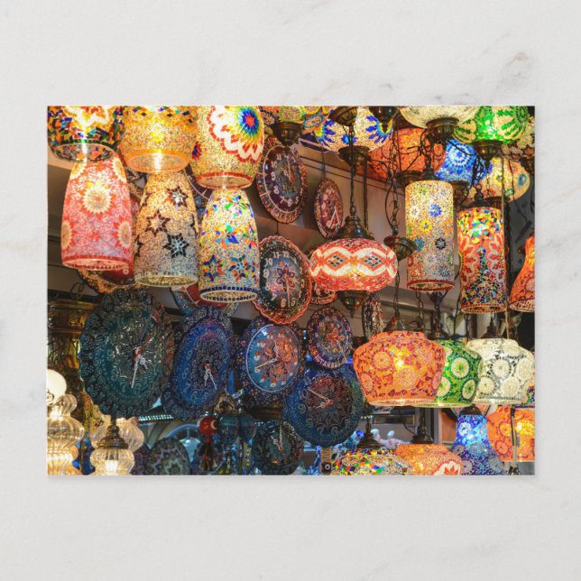 Turkish Glass Lamps for Sale in Istanbul Market Postcard (Front)