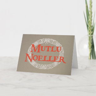 Turkish Greeting White Christmas Wreath Red Burlap Holiday Card