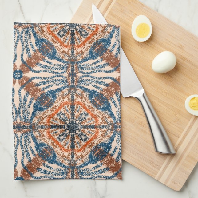 Turkish Inspired: Textured Navy & Terracotta Kitchen Towel (Quarter Fold)