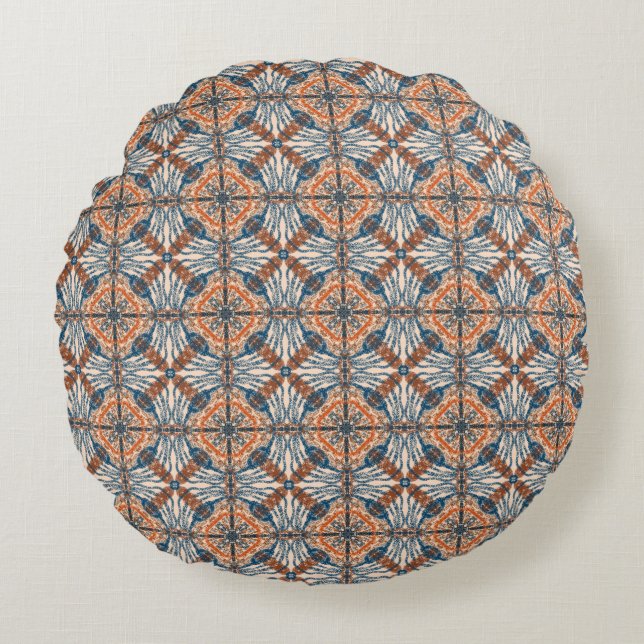 Turkish Inspired: Textured Navy & Terracotta Round Pillow (Front)