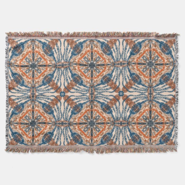 Turkish Inspired: Textured Navy & Terracotta Throw Blanket (Front)