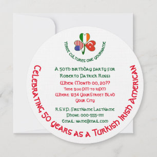 Turkish Irish American Shamrock Birthday Invite