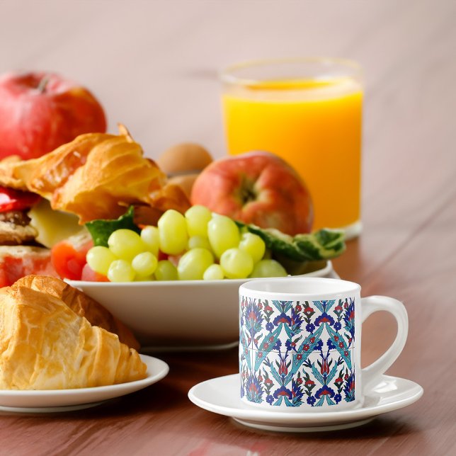 Turkish Iznik Floral Pattern Bridesmaid Gift Espresso Cup (Turkish Iznik Floral Pattern Bridesmaid Gift Espresso Cup Breakfast Table)