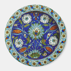 Turkish Iznik Symmetrical Flower Motif Pattern Magnet