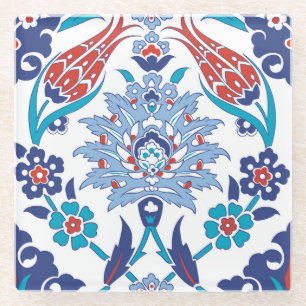 Turkish Iznik tiles: vintage pattern. Glass Coaster