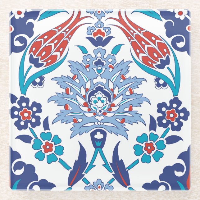 Turkish Iznik tiles: vintage pattern. Glass Coaster (Front)