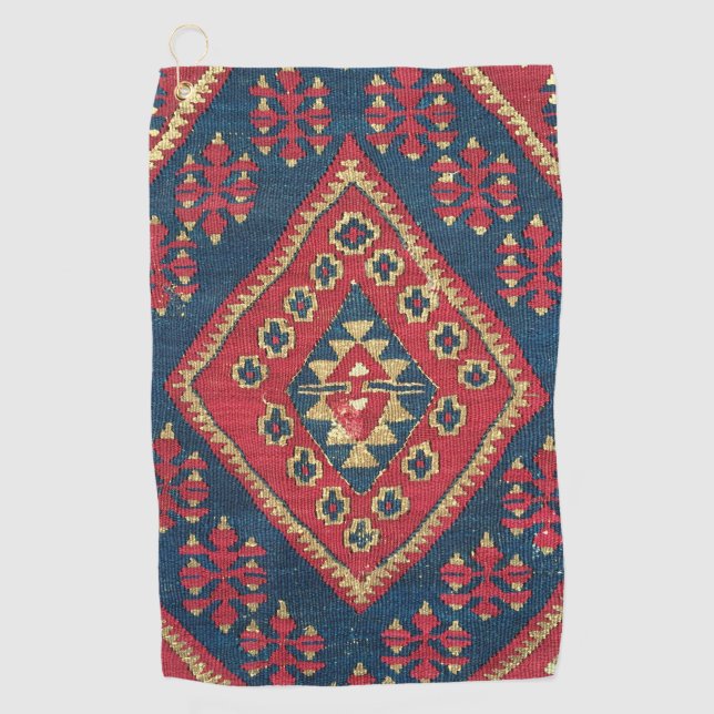 Turkish Kilim Carpet Rug Antique Red Blue Golf Towel (Front)