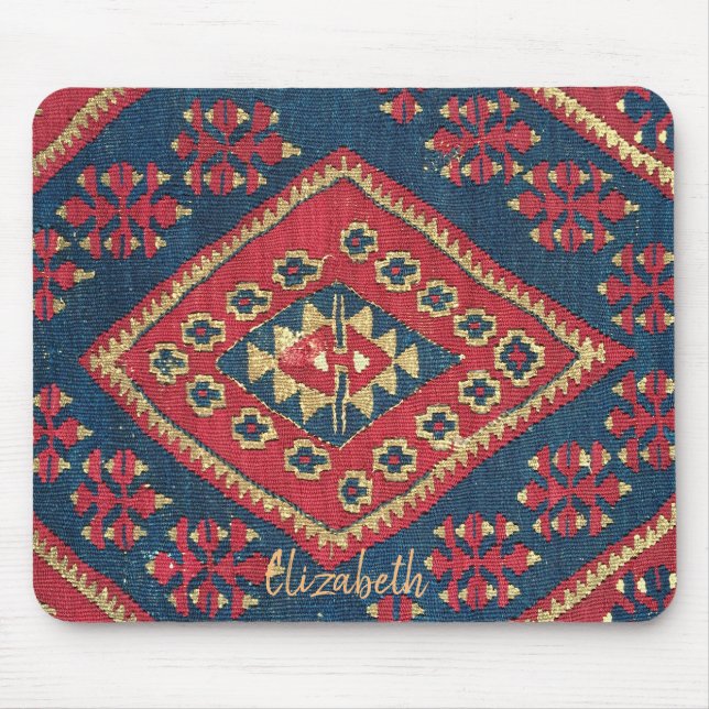 Turkish Kilim Carpet Rug Antique Red Blue Mouse Pad (Front)