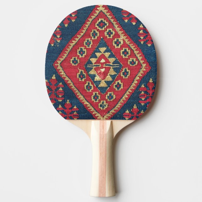 Turkish Kilim Carpet Rug Antique Red Blue Ping Pong Paddle (Front)