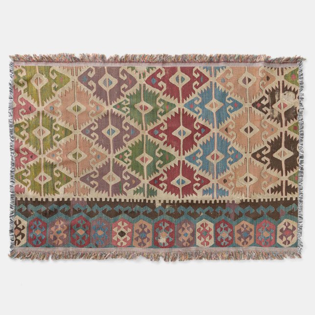 Turkish Kilim Carpet Rug Throw Blanket (Front)