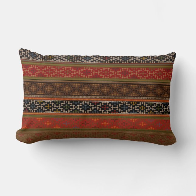 Turkish Kilim Pattern Colourful Tribal Lumbar Pillow (Front)