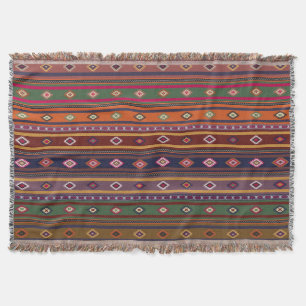 Turkish Kilim Pattern Colourful Tribal Throw Blanket