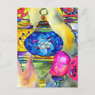 Turkish lamps mosaic watercolor fine art postcard