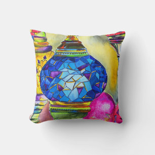 Turkish lamps mosaic watercolor fine art throw pillow