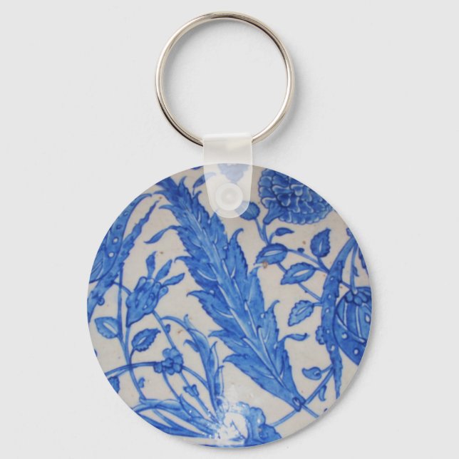 Turkish Ottoman Blue and White ceramic tile Keychain (Front)