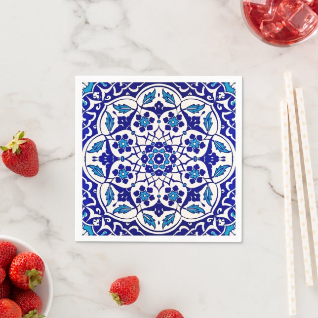 Turkish Ottoman Iznik Indigo Party Tableware Napkin (Insitu)