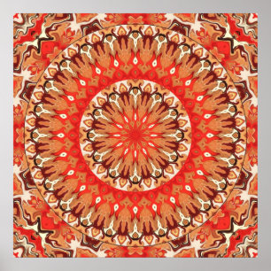 Turkish Red and Cocoa Mandala Poster
