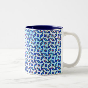 Turkish Tile Blue Spiral Micro Pattern Two-Tone Coffee Mug