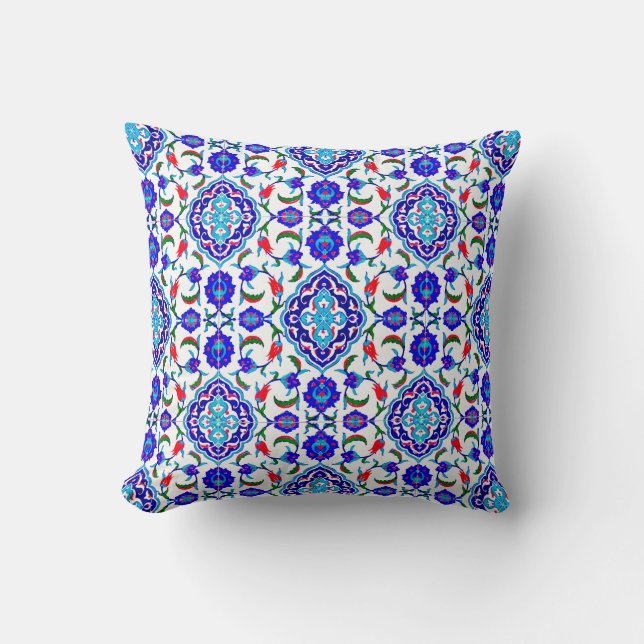 Turkish Tile inspired Design Throw Pillow (Front)