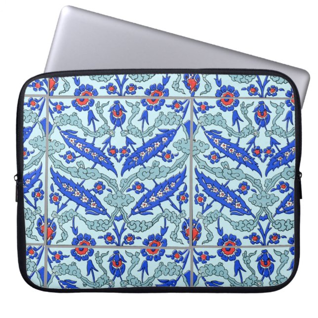 Turkish Turquoise Border Tile Pattern 15" Laptop S Sleeve (Front)