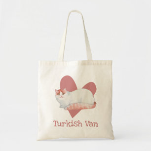 Turkish Van Cat Watercolor Kitty Pink Heart Tote Bag