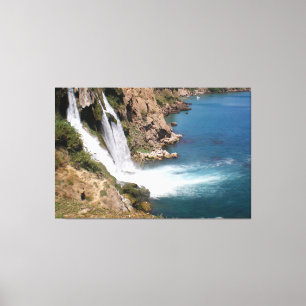 Turkish waterfall Duden with Mediterranean sea Canvas Print