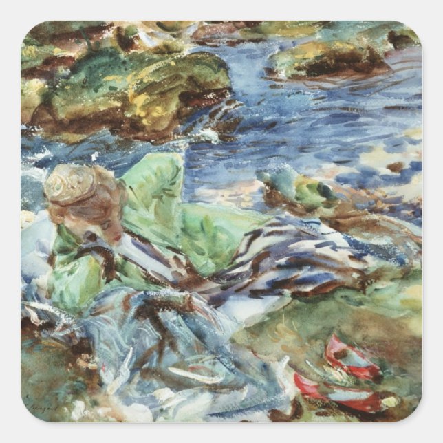 Turkish Woman by a Stream Square Sticker (Front)