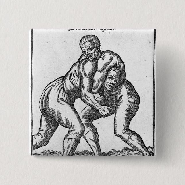 Turkish Wrestlers 2 Inch Square Button (Front)