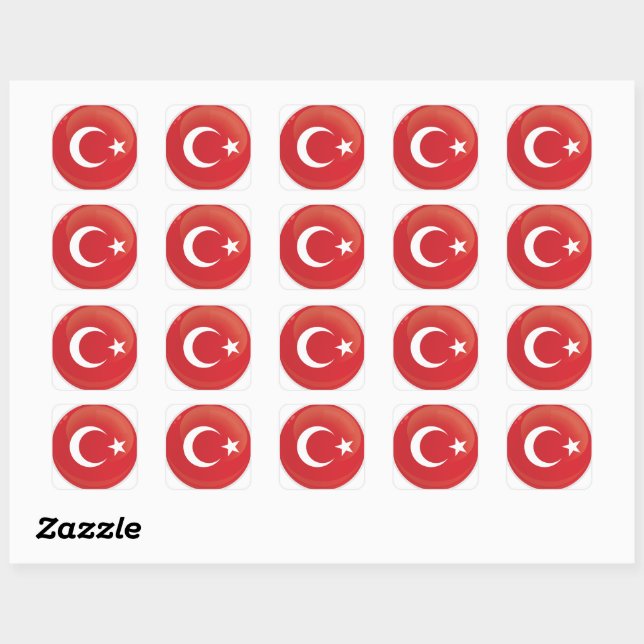 Turkiye Round Icon Flag Square Sticker (Sheet)