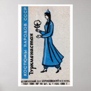 Turkmen Woman Matchbox Art Print, Soviet Vintage Poster