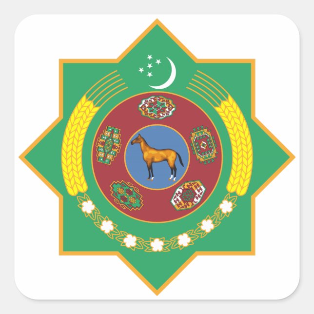 Turkmenistan Coat of Arms Square Sticker (Front)