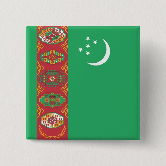 Turkmenistan Flag 2 Inch Square Button (Front)