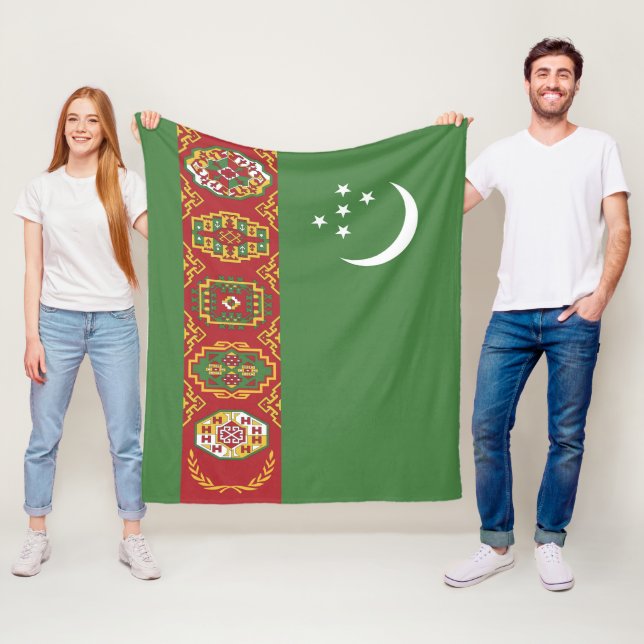 Turkmenistan flag fleece blanket (In Situ)