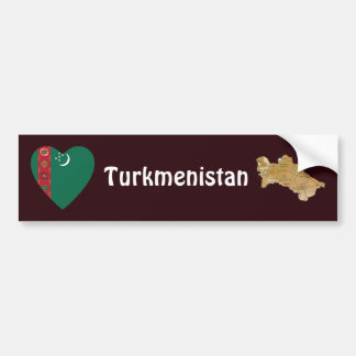 Turkmenistan Flag Heart + Map Bumper Sticker