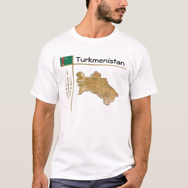 Turkmenistan Map + Flag + Title T-Shirt (Front)