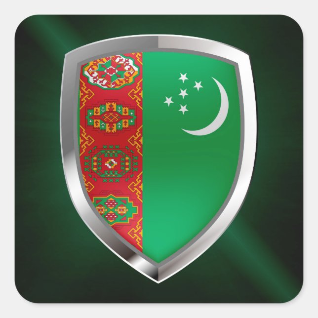 Turkmenistan Metallic Emblem Square Sticker (Front)