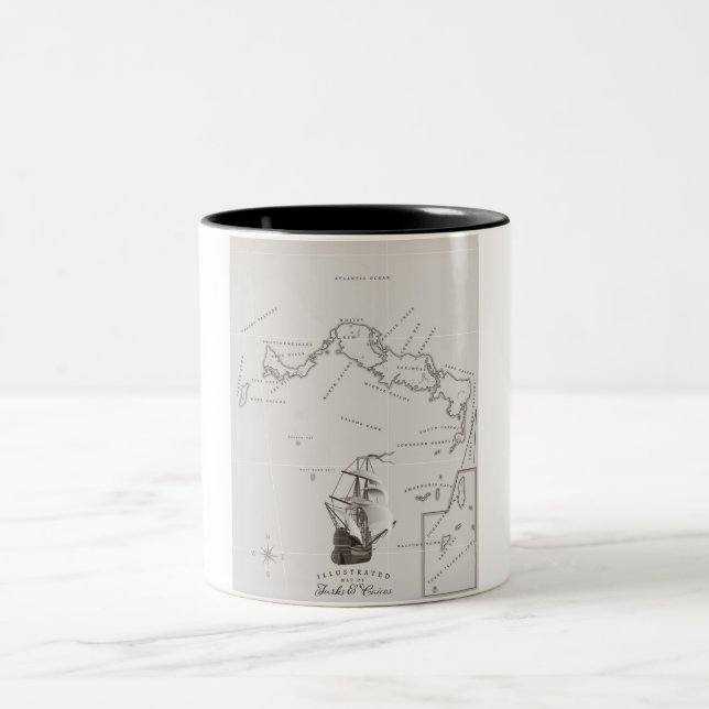Turks and Caicos Map Two-Tone Coffee Mug (Center)