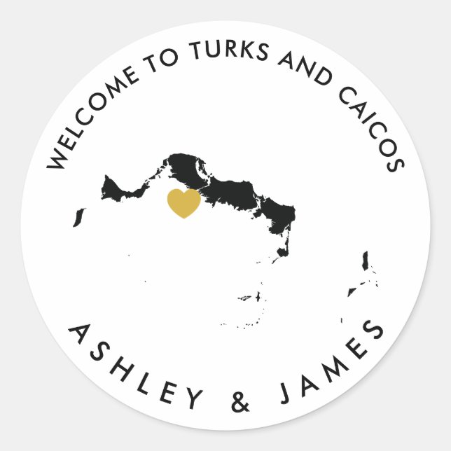 Turks and Caicos Wedding Welcome Stickers, Favour Classic Round Sticker (Front)