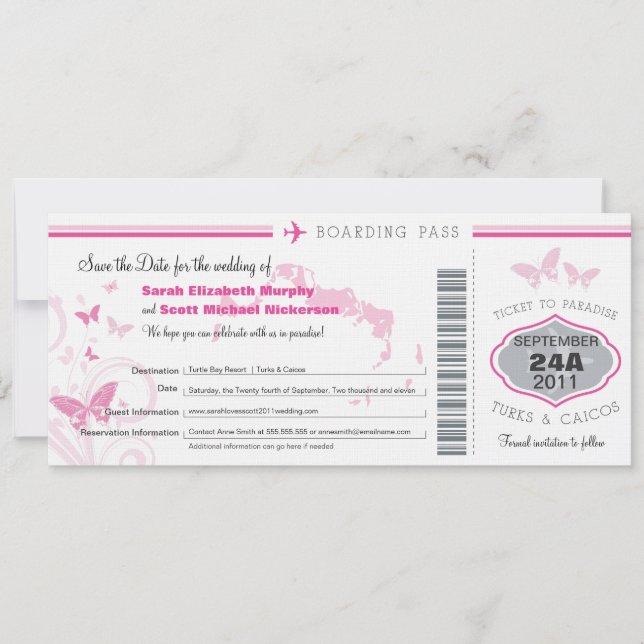 Turks & Caico Enregistrer la date Carte d'embarque (Devant)