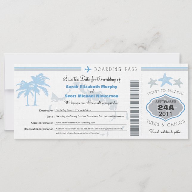 Turks & Caico Save the Date Boarding Pass (Front)
