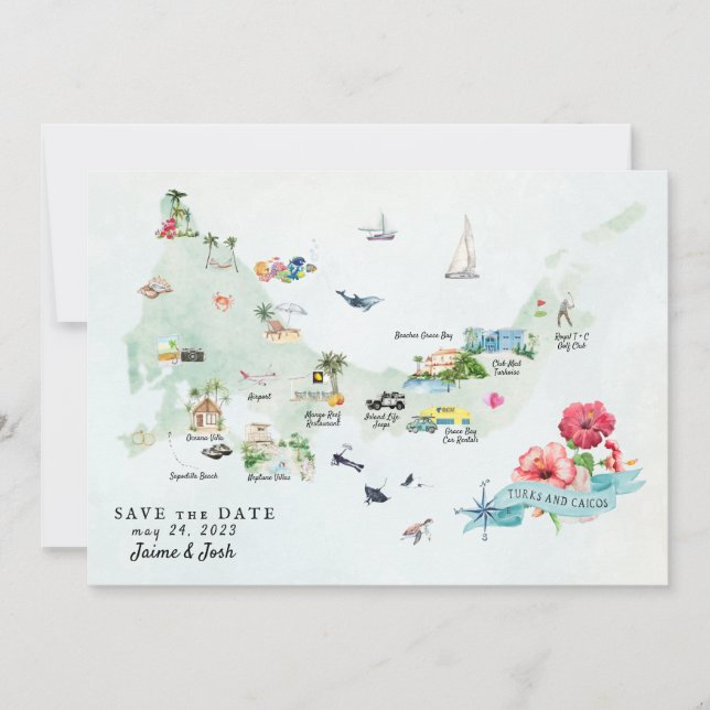 Turks & Caicos | Carte d'itinéraire de mariage de  (Devant)