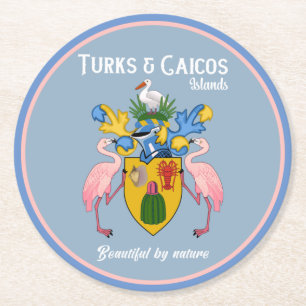 Turks & Caicos Coat Of Arms Round Paper Coaster