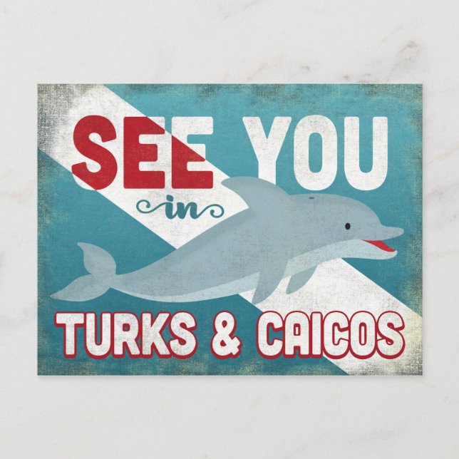 Turks & Caicos Dolphin - Retro Vintage Travel Postcard (Front)