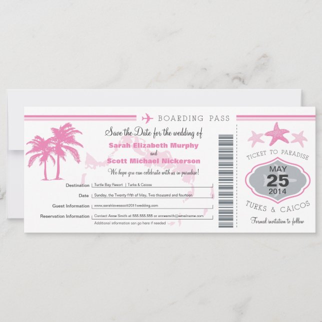 Turks & Caicos Enregistrer la date Carte d'embarqu (Devant)