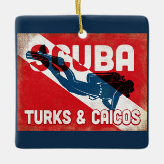 Turks & Caicos Scuba Diver - Blue Retro Ceramic Ornament