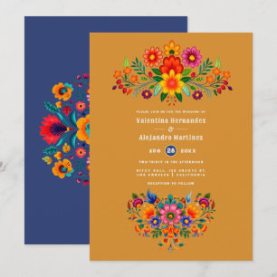 Turmeric & Indigo Mexican Folk Art Fiesta Wedding Invitation